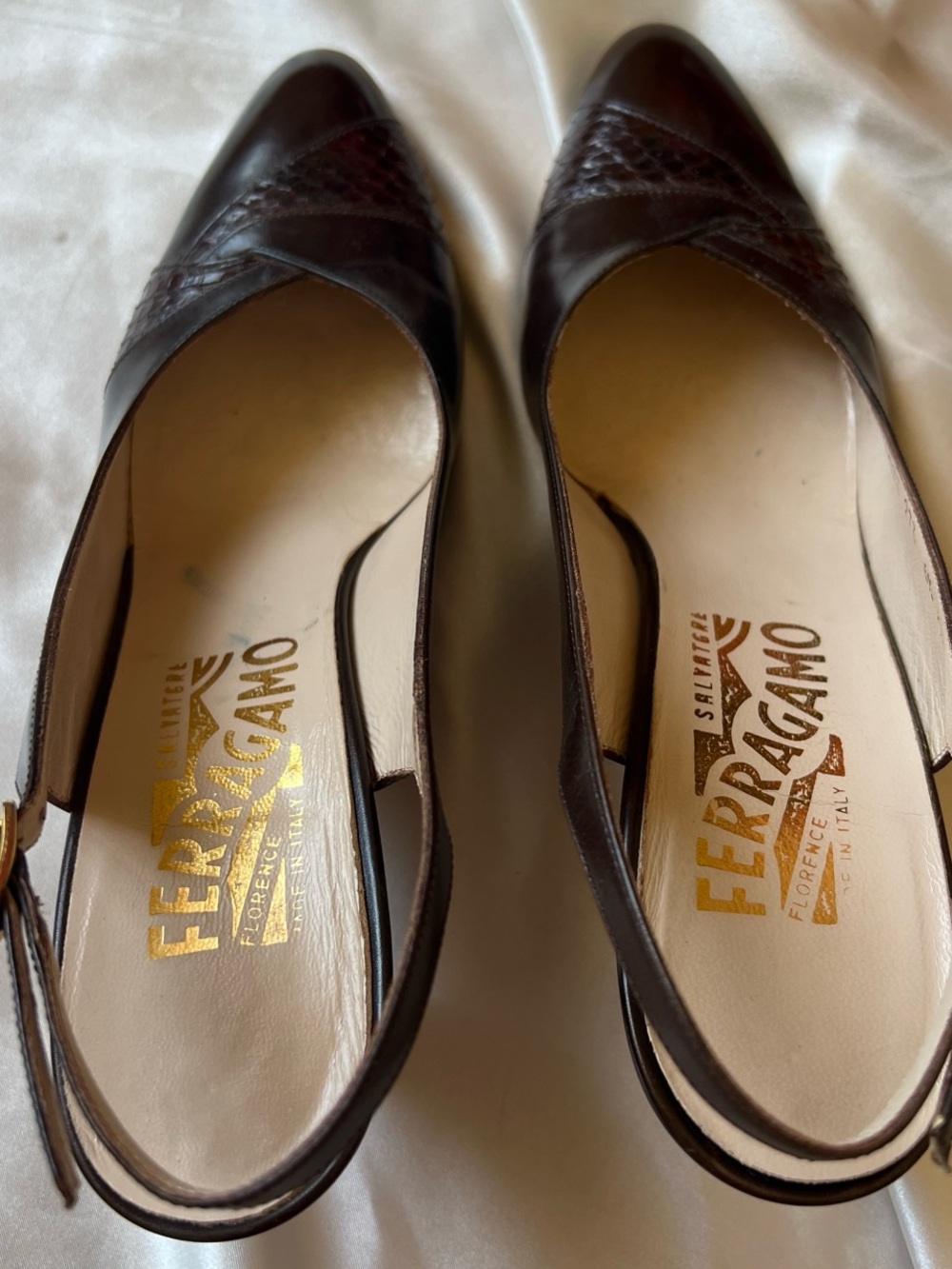 Salvatore Ferragamo Dark Brown Leather Slingback Heels Size 6 1/2 AAAA - Picture 4 of 5